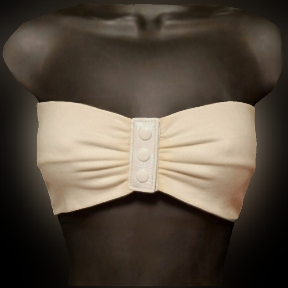 Vtg 80s cream cotton heavy duty snap leather button ruched bandeau tube top S
